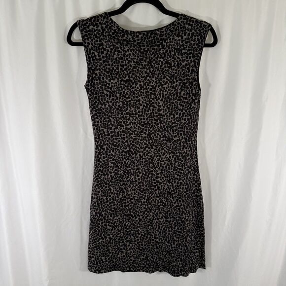 LOFT Dress Women's Small Petite Black Brown Animal Print Sleeveless Round Neck - Picture 6 of 8